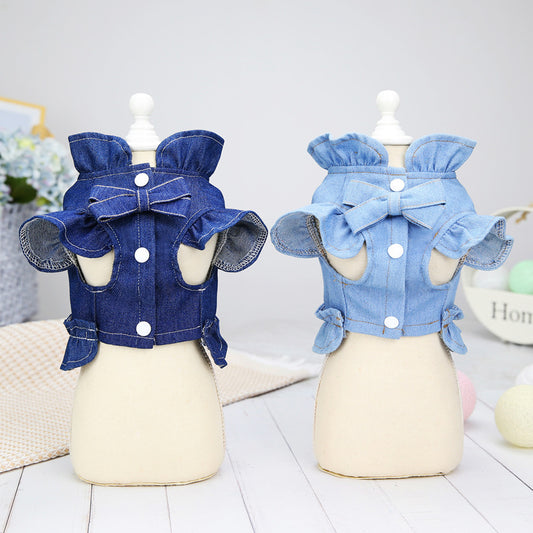 Ruffled Denim Bow Vest for Dogs